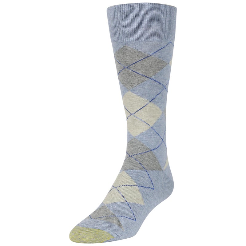 GOLDTOE Men's Carlyle Argyle Crew Dress Socks, 3-Pairs, Chambray/Oatmeal, Large - Image 2